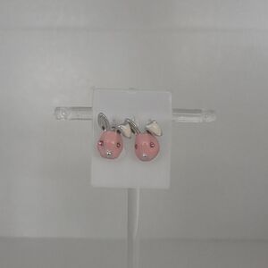 Adorable Pink and Silver Bunny Earrings